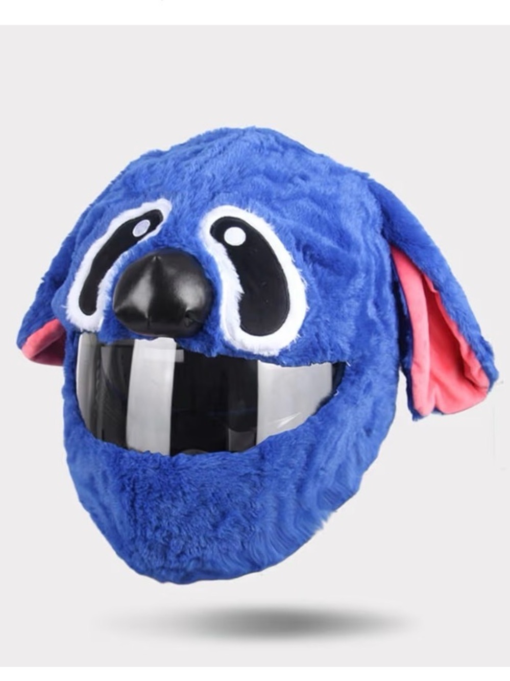 Unisex Plush Blue Novelty Helmet Cover with Pink Ear Accents